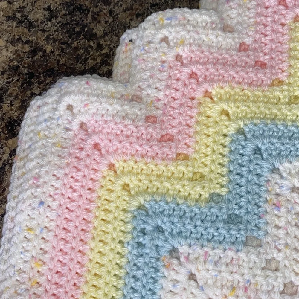 Handmade Pastel Rainbow Intricate Zig Zag Pattern Crochet Baby Blanket 40”X 40”